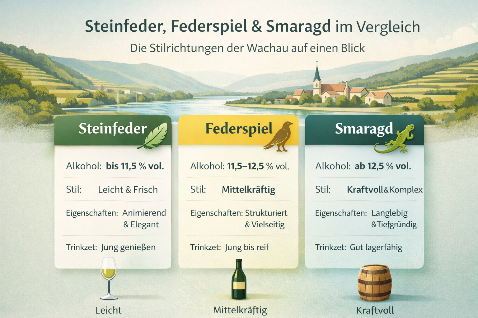 Steinfeder, Federspiel und Smaragd – Wachauer Wein Stilrichtungen im Vergleich