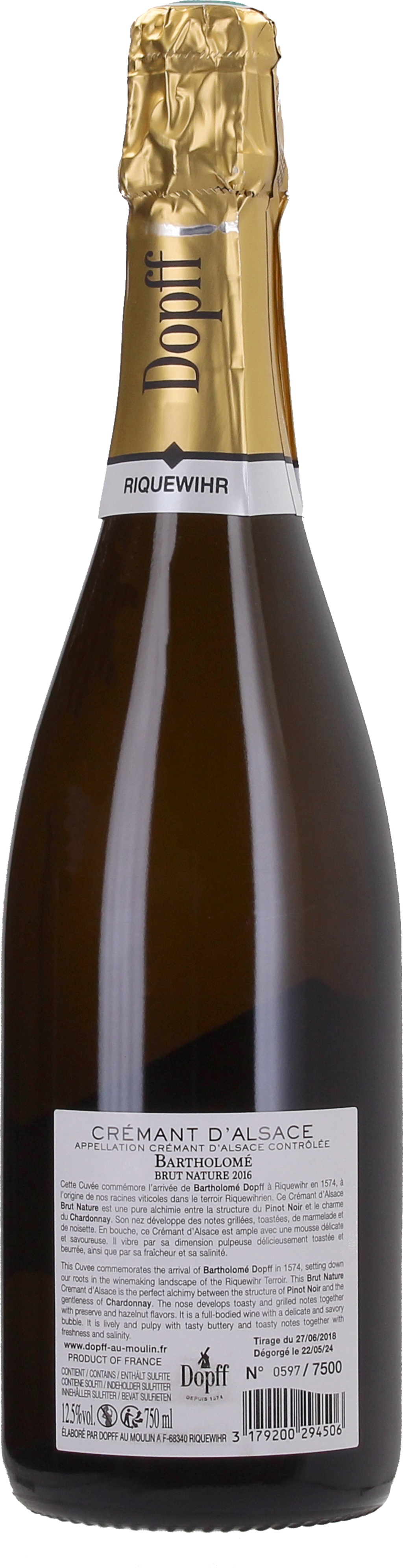 Cremant d'Alsace AOC Cuvée Bartholomé 2016 - 0,75 l
